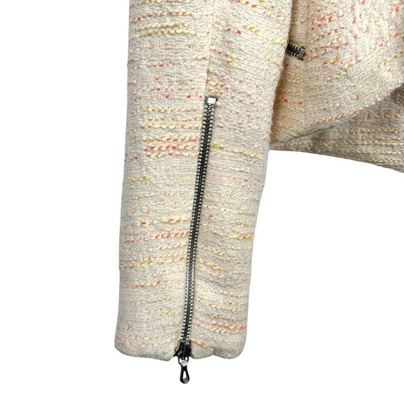 Zara Womens Tweed Moto Jacket Small Ivory Neon Texture Full Zip Blazer Career - Picture 8 of 16